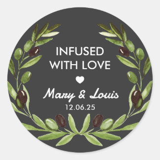Sticker Rond Huile d'olive Infusée avec amour Mariage Favor aut
