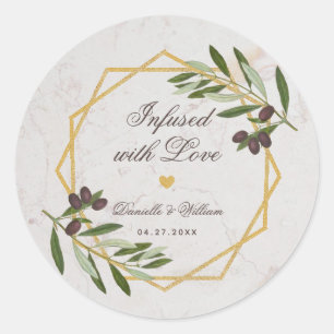 Sticker Rond Huile d'olive infusée avec des feuillages d'amour,