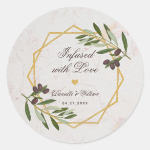 Sticker Rond Huile d'olive infusée d'amour Foliage mariage Fave