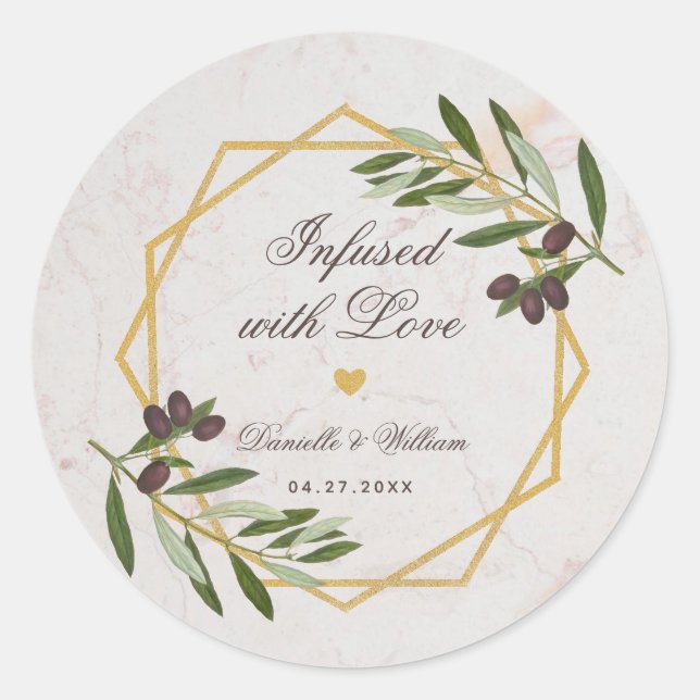 Sticker Rond Huile d'olive infusée d'amour Foliage mariage Fave (Devant)