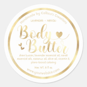Sticker Rond Huile d'or Coeurs blancs Bordure Beurre du corps d