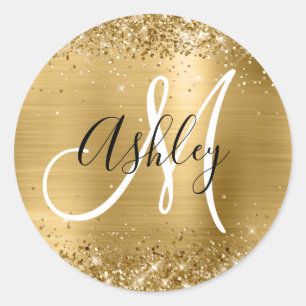 Sticker Rond Huile d'or Glitter Monogramme noir et blanc