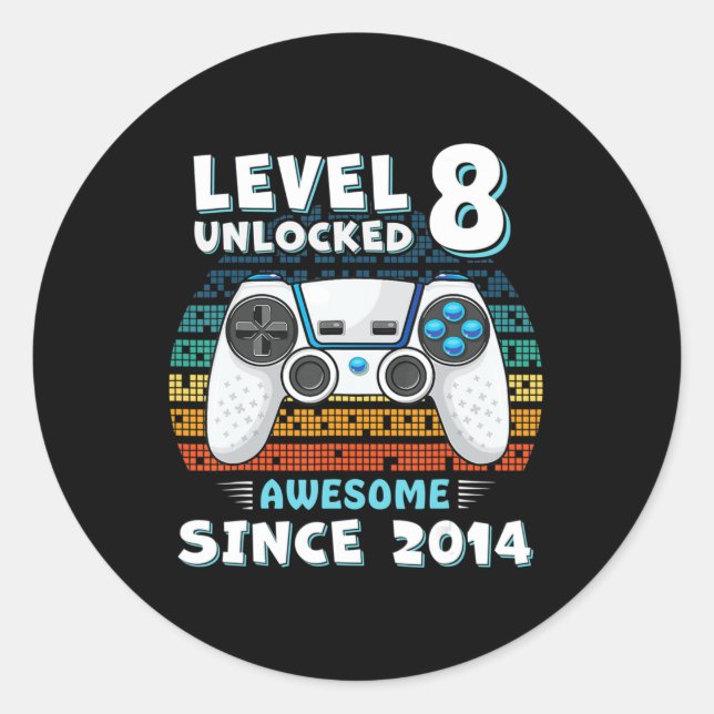Sticker Rond Huit 8ans Anniversaire Son garçon amusant Gamer 8e (Devant)