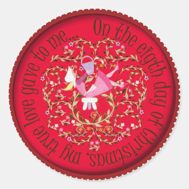 Sticker Rond Huit bonnes une traite - 12 jours de Noël (Devant)