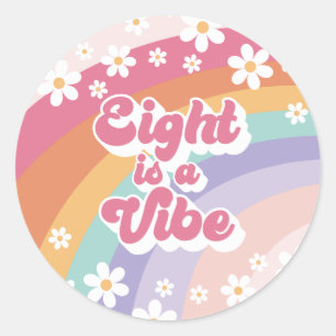 Sticker Rond Huit est Vibe Retro Rainbow 8e anniversaire