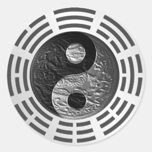 Sticker Rond Huit Trigrammes Yin Yang Dragon Embossé (taille S)