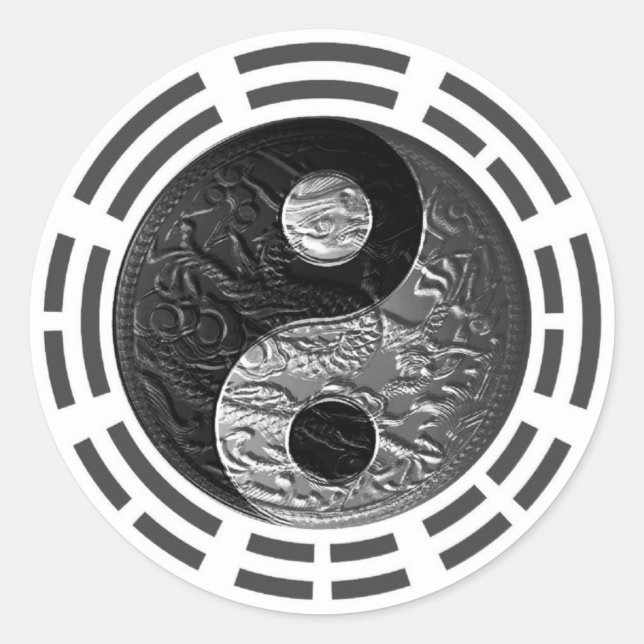 Sticker Rond Huit Trigrammes Yin Yang Dragon en relief (Devant)