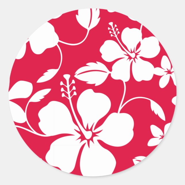 STICKER ROND HULA HAÏIENNE (HIBISCUS) ROUGE (Devant)