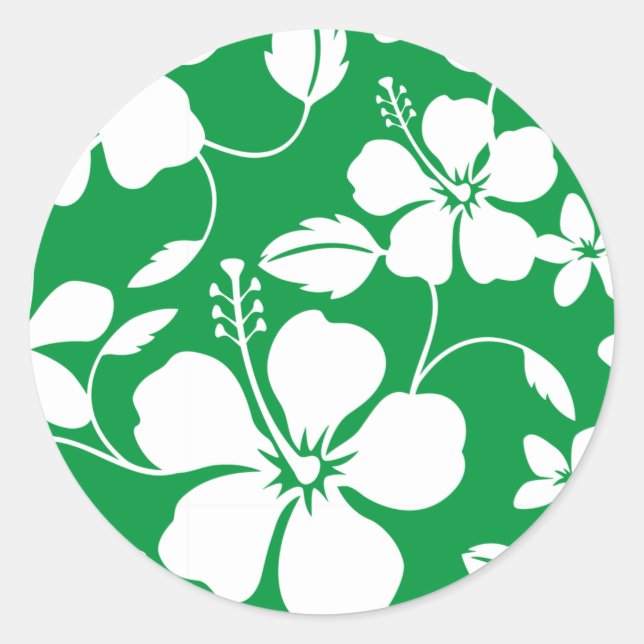STICKER ROND HULA HAÏIENNE (HIBISCUS) VERT (Devant)