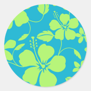 STICKER ROND HULA HAWAIEN (HIBISCUS) BLEU TURQUOISE