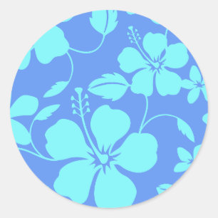 STICKER ROND HULA HAWAIEN (HIBISCUS) PERVENCHE/TEAL