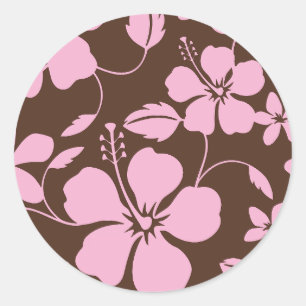 STICKER ROND HULA HAWAÏENNE (HIBISCUS) BRUN/ROSE