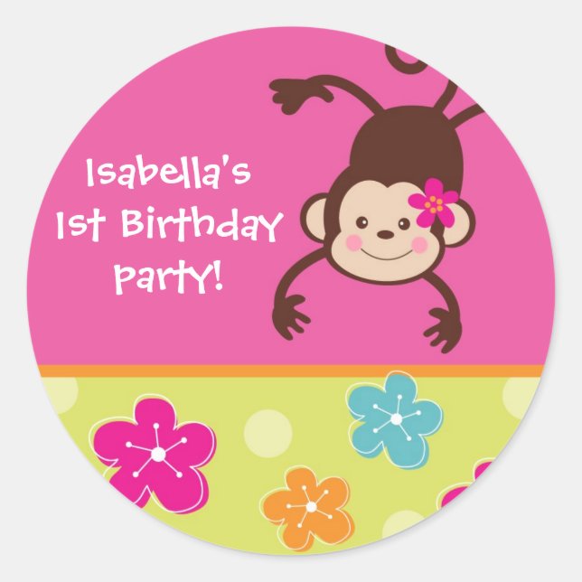 Sticker Rond Hula Monkey Luau Bithday Party Favoriser les autoc (Devant)