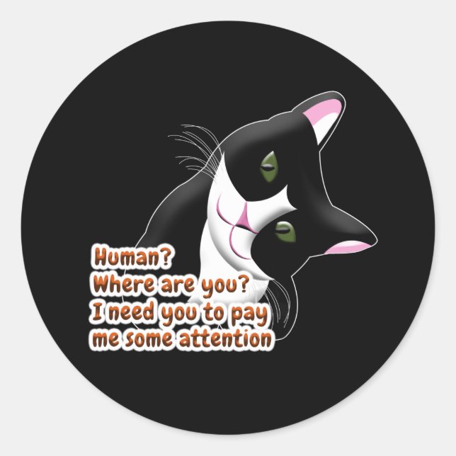 Sticker Rond Humain ? Où es-tu ? Chat (Devant)