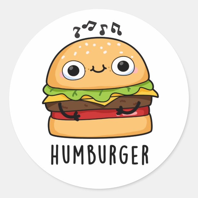 Sticker Rond Humburger Funny Humming Burger Pun (Devant)