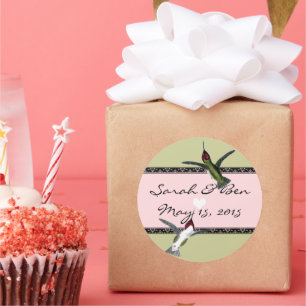 Sticker Rond Humming Birds Grunge Hearts with Wings