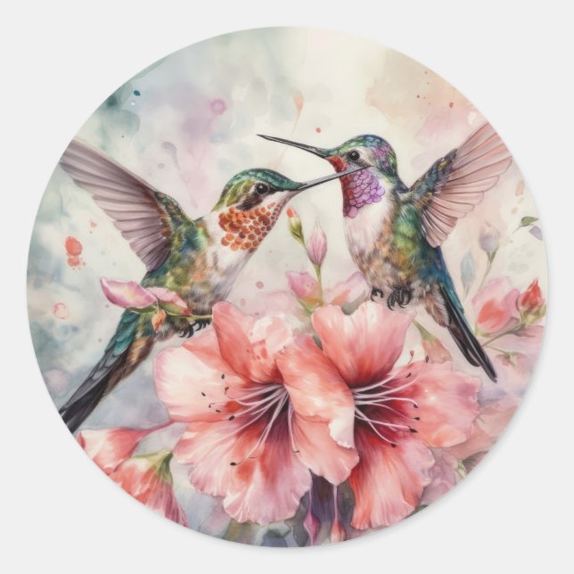 Sticker Rond Humming Birds with Flowers (Devant)