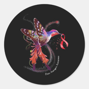 Sticker Rond Hummingbird Holding Burgundy Ribbon Cerveau Aneury