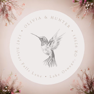 Sticker Rond Hummingbird Mariage Couple Names Adresse de retour