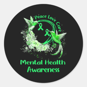 Sticker Rond Hummingbird Peace Love Cure Mental Health Awards