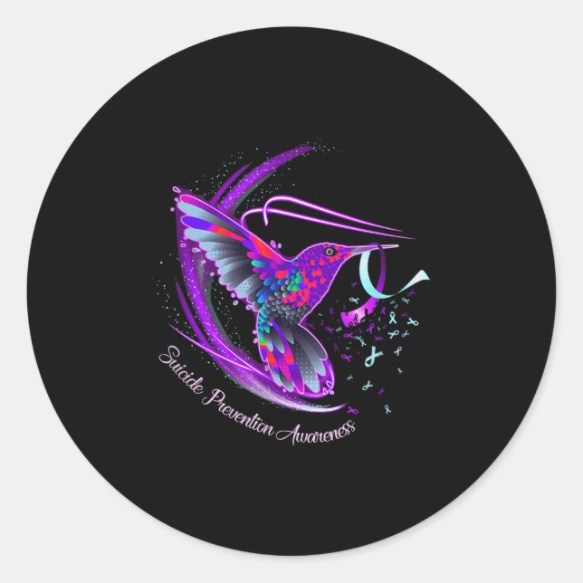Sticker Rond Hummingbird Purple Blue Ribbon Prévention du suici (Devant)