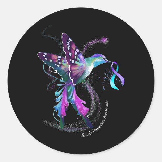Sticker Rond Hummingbird Purple Blue Ribbon Prévention du suici (Devant)