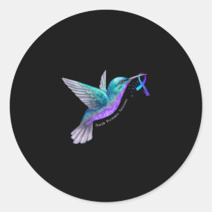 Sticker Rond Hummingbird Purple Blue Ribbon Suicide Prevention