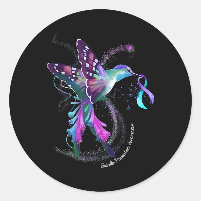 Sticker Rond Hummingbird Purple Ribbon Prévention du suicide (Devant)