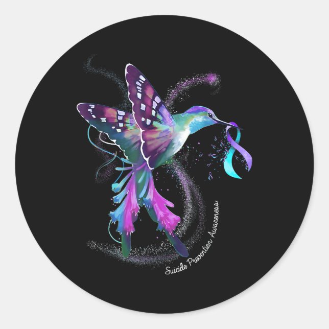 Sticker Rond Hummingbird Purple Ribbon Prévention du suicide (Devant)