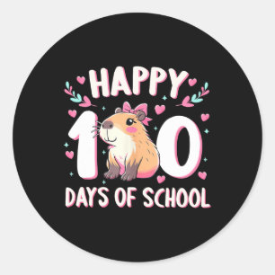 Sticker Rond Humoristique Capybara Joyeux 100E Jour De L'École 