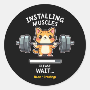 Sticker Rond Humoristique Weighlifting Chat Exercice Gym Funny