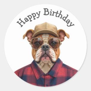 Sticker Rond Humour d'anniversaire de Bulldog
