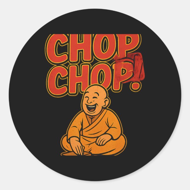 Sticker Rond Humour de boxe Arts martiaux Chop Chop Cartoon Prê (Devant)