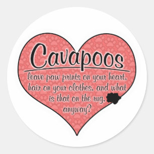 Sticker Rond Humour de chien d'empreintes de pattes de Cavapoo