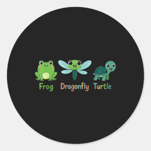 Sticker Rond Humour de la tortue des libellules de grenouille s