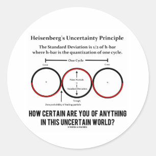 Sticker Rond Humour de physique de principe d'incertitude de