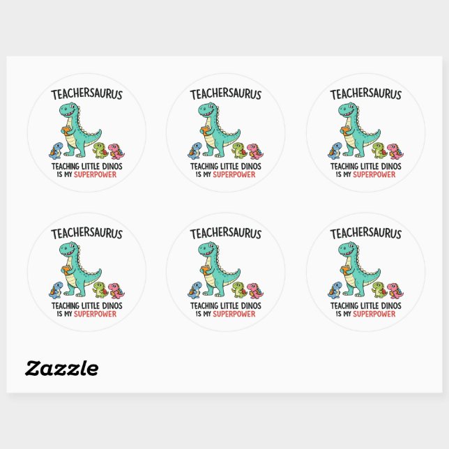 Sticker Rond Humour de professeur Teachersaurus avec de petits  (Feuille)