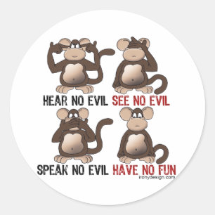 Sticker Rond Humour des singes sages