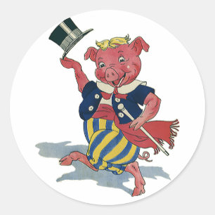 Sticker Rond Humour vintage, Jolie Danse De Cochon Danses
