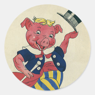 Sticker Rond Humour vintage, Jolie Danse De Cochon Danses