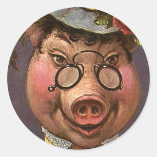 Sticker Rond Humour vintage, Silly et Funny Vierge Cochon