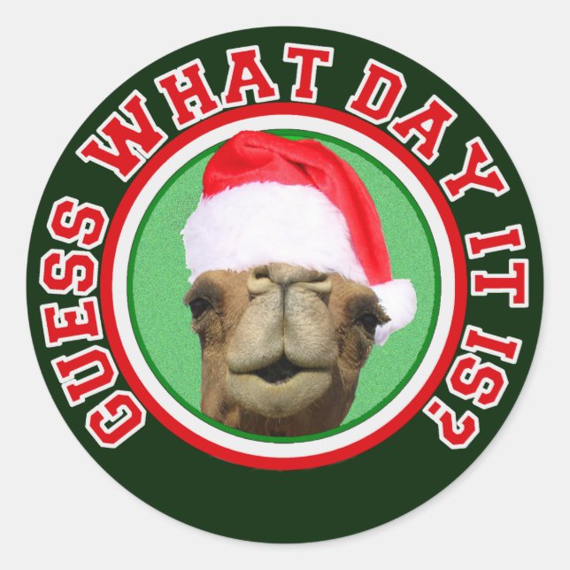 Sticker Rond Hump Day Camel Devinez Quel Jour C'Est Noël (Devant)