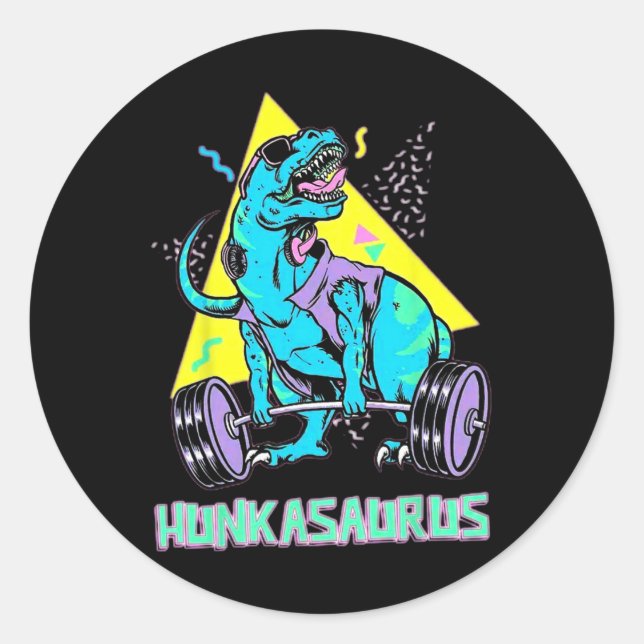 Sticker Rond Hunkasaurus Poids Bodybuilding Gym entraînement (Devant)