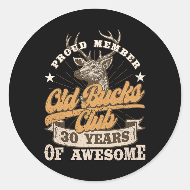 Sticker Rond Hunter 30e Anniversaire Vieux Bucks Club Hommes 30 (Devant)