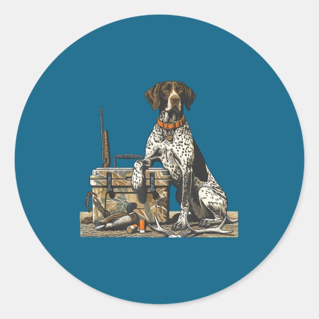 Sticker Rond Hunting Dog Inter Bird Dog Duck Hunter Camo Retrie (Devant)
