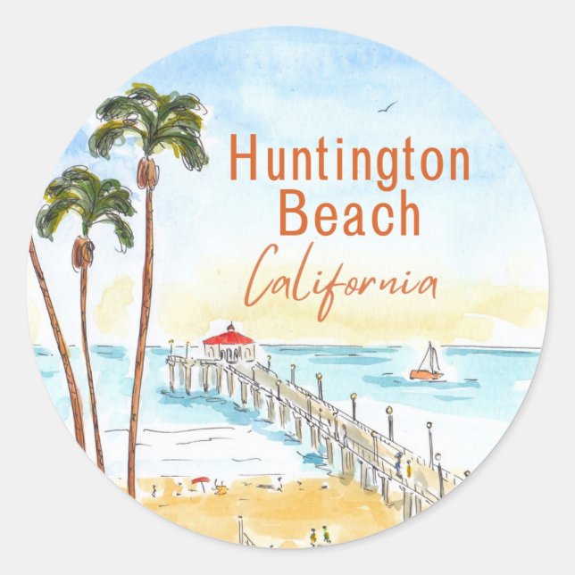 Sticker Rond Huntington Beach Pier California (Devant)