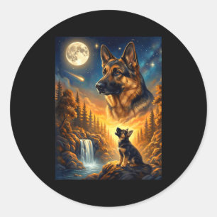 Sticker Rond Hurlement à la lune mème animal chien berger allem