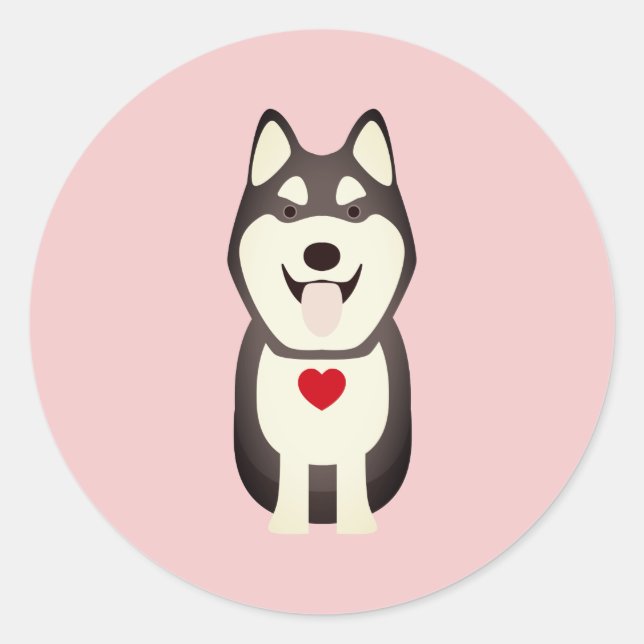 Sticker Rond Husky Chien Valentine, Valentine's Day Husky (Devant)