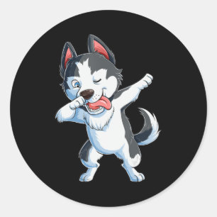 Sticker Rond Husky   Dabbing Siberian Husky Lover Boys Kids Dab