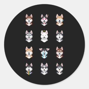 Sticker Rond Husky Gift   Funny Sibérien Husky Emoji